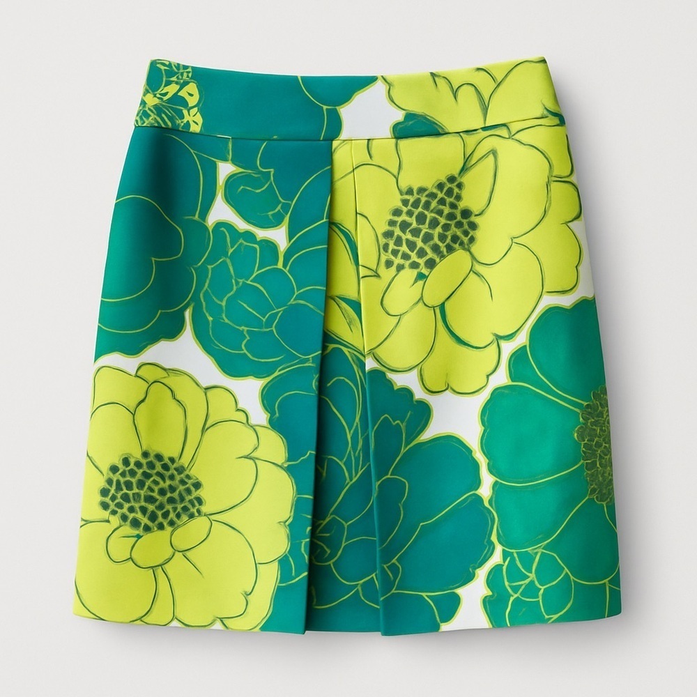 Ann Taylor Petites Green Yellow Pleated Skirt Golf Tennis Active EUC 10P #0421